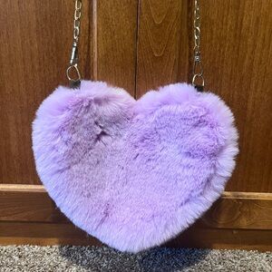 Purple Heart-Shaped Faux Fur Bag
